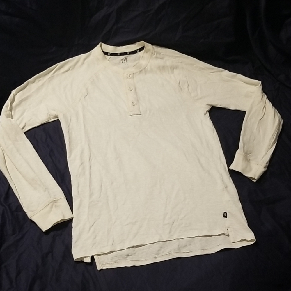 GAP Men's Small White Ivory Cream Long Sleeve Henley Shirt